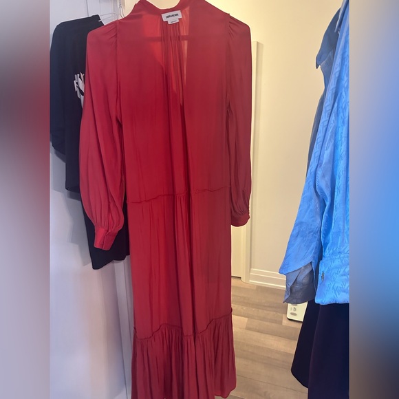 ZADIG & VOLTAIRE Roland Red Satin Silky Long Sleeve Midi Maxi Dress - Picture 7 of 9